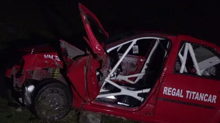 Accident la Făgăraş. Un pilot de curse a ajuns cu maşina în râpă VIDEO