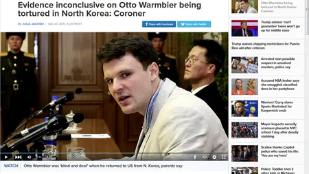 Dezvăluire ŞOCANTĂ în ancheta morţii studentului american Otto Warmbier în Coreea de Nord: Trupul lui nu prezenta urme de tortură