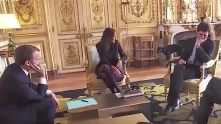 Imagini amuzante cu câinele preşedintelui Emmanuel Macron. Nemo, filmat în timp ce urina în Palatul Elysee VIDEO