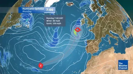 Uraganul Ophelia ajunge în Irlanda: şcolile au fost închise, mai multe zboruri şi curse de feribot, anulate