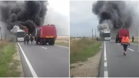 Autocarul cu suporterii lui Gaz Metan Mediaş A LUAT FOC. Două persoane s-au intoxicat cu FUM