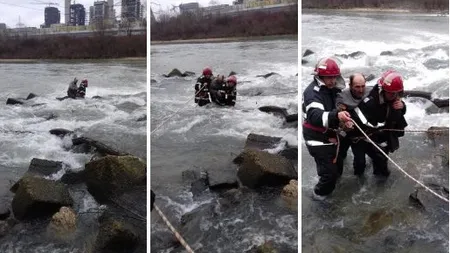 Un bărbat căzut în râul Jiu a fost salvat cu greu de pompieri