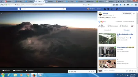Imagini extraordinare, o furtună văzută din avion. Filmarea a fost făcută din cursa Tarom, Bucureşti-Larnaca VIDEO