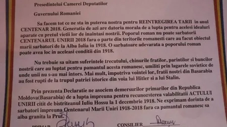 Prima localitate din România care a semnat Unirea cu Republica Moldova. 
