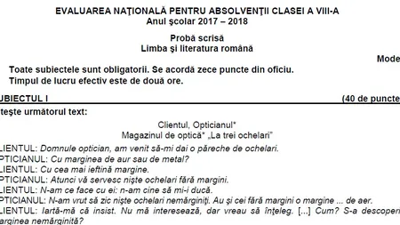 SUBIECTE ROMÂNĂ EVALUARE NAŢIONALĂ. Vezi cum arată cerinţele pentru SIMULARE 2018