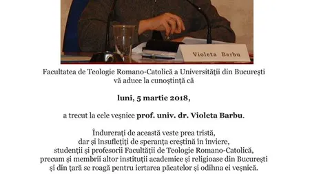 Soţia fostului ministru al Culturii Daniel Barbu, Violeta Barbu, a murit