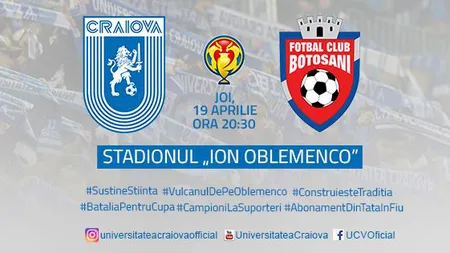 CSU Craiova - FC Botoşani 5-1 în prima manşă din semifinalele Cupei României VIDEO