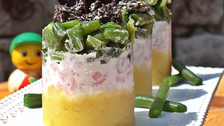 Timbale de fasole şi spumă de şuncă