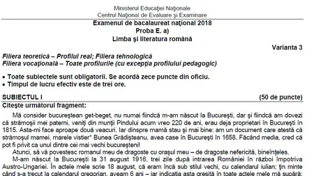 SUBIECTE ROMÂNĂ BACALAUREAT 2018. Vezi ce au avut olimpicii la prima probă scrisă