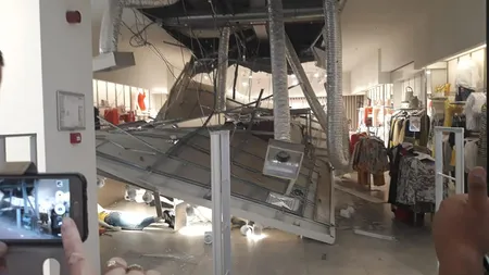 Panică într-un magazin mall. O femeie a fost rănită de un tavan prăbuşit
