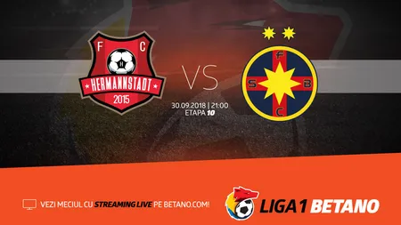 Hermannstadt - FCSB 1-3  în etapa a 10-a din LIGA 1. Vezi CLASAMENTUL