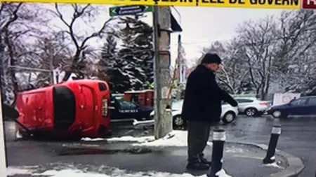 Accident în faţa Palatului Cotroceni. O maşină s-a răsturnat
