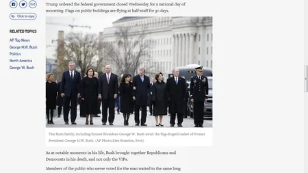 Funeralii naţionale pentru George H.W. Bush, preşedintele care a ştiut să depăşească partizanatele într-o Americă divizată