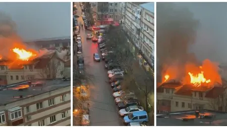 Incendiu puternic la mansarda unui bloc cu cinci etaje VIDEO