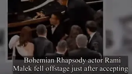 Incident la Oscar 2019: Rami Malek, câştigătorul Oscarului pentru cel mai bun actor în rol principal, a căzut de pe scenă