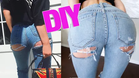 Revine moda! Blugi decupaţi în zona fundului, de vânzare în mall! Cum arată fetele care merg aşa pe stradă
