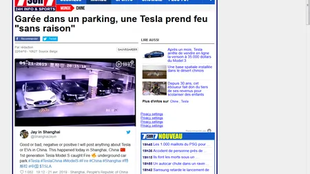 O maşină electrică Tesla a luat foc în parcare