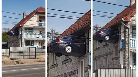 Logan înfipt în peretele de la etajul 1 al unei case din Teiuş, proprietarul îl ţine ca ornament VIDEO