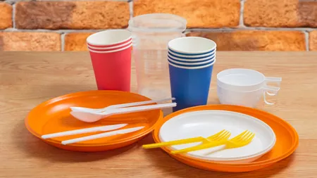 Tacâmurile, paharele, farfuriile din plastic şi beţişoarele pentru urechi, interzise prin lege