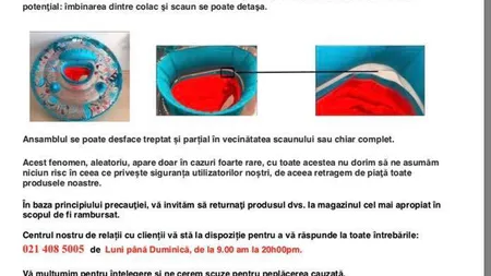 Alertă! Decathlon retrage de pe piaţă un scaun pentru copii. Ce riscuri prezintă