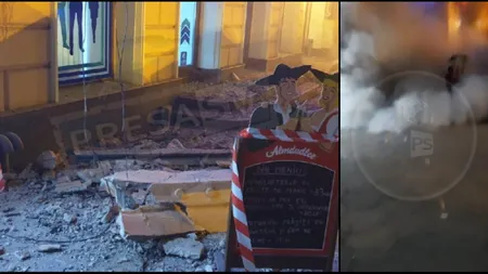 La un pas de dezastru. Faţada unui hotel din centrul oraşului Satu Mare s-a prăbuşit