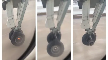 IMAGINI ŞOCANTE. Un pasager a filmat momentul în care o roată care se desprinde la decolarea unui avion VIDEO