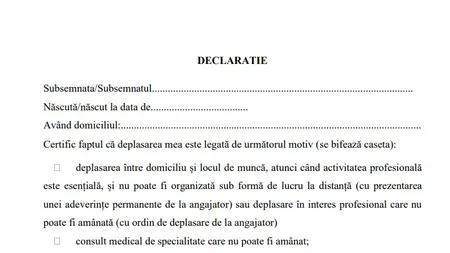 Declaraţia pe propria răspundere şi adeverinţa de la angajator pentru a putea circula în România - modele. DESCARCĂ document