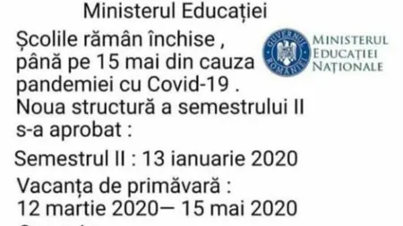 ŞCOLI ÎNCHISE până pe 15 mai, cursuri prelungite până pe 24 iulie, FAKE NEWS pe reţele de socializare. Reacţia ministrului Educaţiei