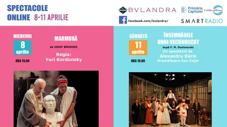 Două spectacole pe texte de excepţie transmise online de Teatrul Bulandra