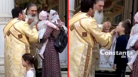 IPS Teodosie împărtăşeşte copiii cu aceeaşi linguriţă! Preoţii sfidează recomandările Institutului de Sănătate Publică - FOTO