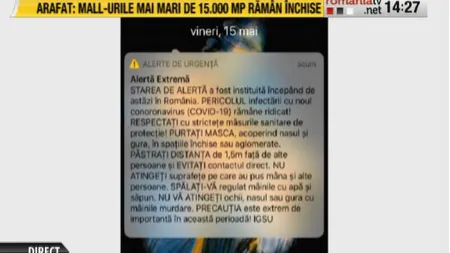 Mesaj RO-ALERT pentru populaţie în prima zi a perioadei de STARE DE ALERTĂ pentru COVID-19: 