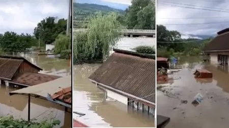 COD PORTOCALIU de inundaţii. Case înghiţite de ape în Valea Jiului, doar acoperişul se mai vede. Galeriile minei Lupeni, inundate