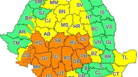 COD PORTOCALIU de ploi torenţiale şi vijelii, în aproape jumătate din ţară. Capitala se află sub COD GALBEN de caniculă