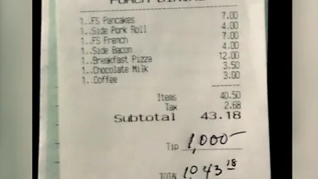 Gest şocant al unui bărbat! A lăsat un bacşiş uriaş la un restaurant, în semn de mulţumire pentru că a lucrat în timpul pandemiei