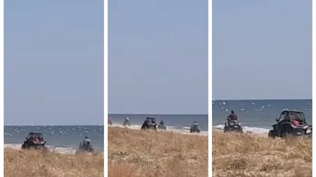 Distracţie cu ATV-urile la malul mării. Mai mulţi turişti s-au plimbat cu viteză într-o arie protejată