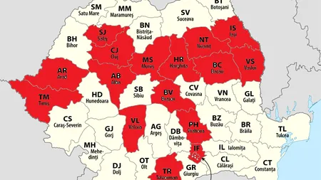 HARTA judeţelor care au depăşit pragul de infectare de 1.5 la mia de locuitori. Bucureştiul se apropie de scenariul roşu