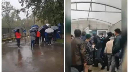 Scandal în faţa Spitalului Judeţean din Ploieşti. Îmbrânceli şi oameni bolnavi care aşteaptă în ploaie la Ambulatoriul