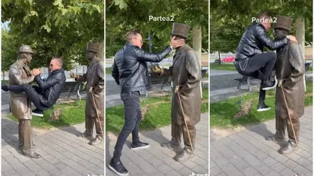 Tânăr din Alba, surprins în timp ce pălmuieşte statuile din Piaţa Cetăţii, se caţără pe ele şi le înjură
