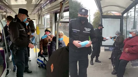 Dovadă de umanitate în plină pandemie COVID. Polițiștii locali din Timișoara au împărțit măști de protecție bătrânilor