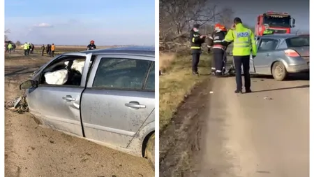 Accident înfiorător din cauza vitezei, în Botoşani. Maşina s-a rupt în două după ce s-a lovit de copac