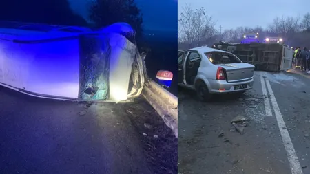 Microbuz cu 17 persoane, răsturnat după accident înfiorător în Bacău. Şase oameni au ajuns la spital