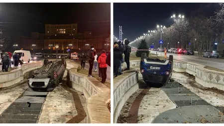 A treia mașină a plonjat într-o fântână arteziană de la Unirii, într-o singură săptămână FOTO