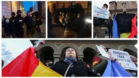 Protest anti-restricţii şi anti-maşcă la Timişoara. Mai mulţi manifestanţi, săltaţi de forţele de ordine VIDEO