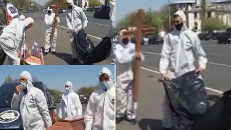 Protest cu dricuri, sicrie şi cruci în Piaţa Victoriei față de noua legislaţie privind înmormântarea morţilor de COVID-19VIDEO