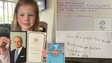 Scrisoarea emoţionantă a unei fetiţe de 5 ani către Elisabeta a II-a, după decesul Prinţului Philip. Ce i-a răspuns Regina