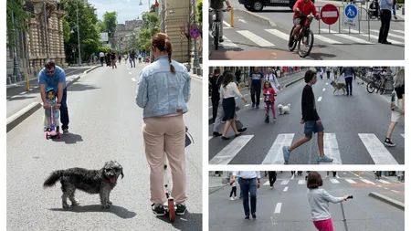 GALERIE FOTO Proiectul ”Străzi deschise”, s-a plimbat şi Nicuşor Dan pe Victoriei. Primul weekend în care centrul Bucureştiului devine pietonal