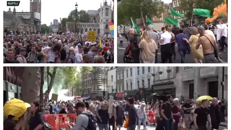 Scandal de proporţii la Londra. Protestarii anti-vaccinare s-au luat la bătaie cu polițiștii: Violenţele au avut loc în fața Parlamentului