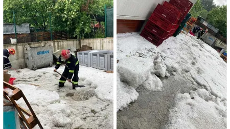 Horezu, acoperit cu gheaţă la început de iunie. Grindina a făcut prăpăd. Imagini ca în toiul iernii