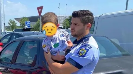 Intervenţie de urgenţă într-o parcare din Oradea, după ce un copilaş a rămas blocat într-o maşină. Echipajul de poliţie a intervenit exemplar: A reușit să îl forțeze!