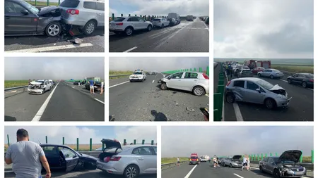 Accident în lanţ cu peste 50 de maşini pe Autostrada Soarelui! 16 persoane, printre care șapte copii, transportate la spital. FOTO&VIDEO
